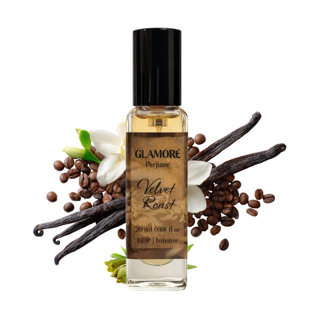 GLAMORÉ Velvet Roast Perfume – Warm Coffee Vanilla Fragrance | Long Lasting EDP Intense | Pocket Size 20ml